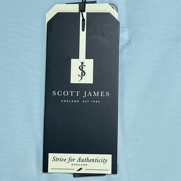 Scott James Shirt Men's Large Blue Short Sleeve Band Collar Buttons - Picture 5 of 8